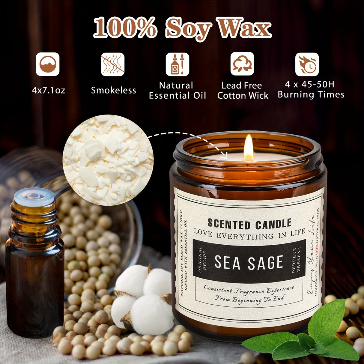 4 Pack Scented Candle Set Soy Wax Candles, 28oz Burns For 200 Hours, Aromatherapy Candles for Home Decoration, Gift for Women Mother (Lavender & Sage & Lavender & Sandalwood Rose)