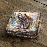 Juego de 4 posavasos de corcho de madera con diseño de oso grizzly de Nature Wonders Nature Wildlife Decor - 95397C-S4