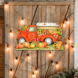 Decoración de puerta de Acción de Gracias con un camión de calabazas y frutas y verduras, por Susan Winget - Decoración de Halloween - 8471202H-SW