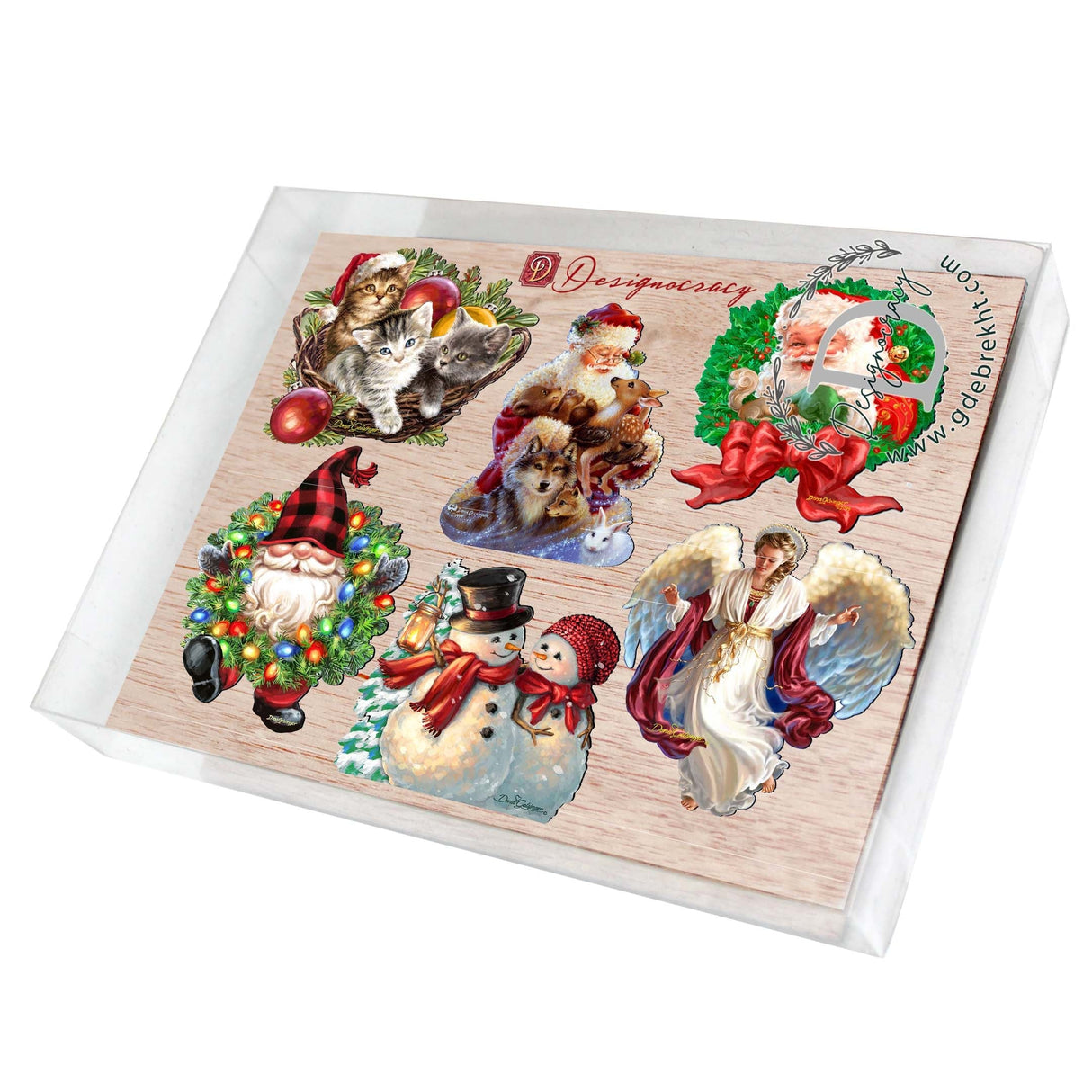 Juego de 6 imanes decorativos de madera de Papá Noel y sus amigos de D. Gelsinger - Decoración navideña - 8090134G-S6
