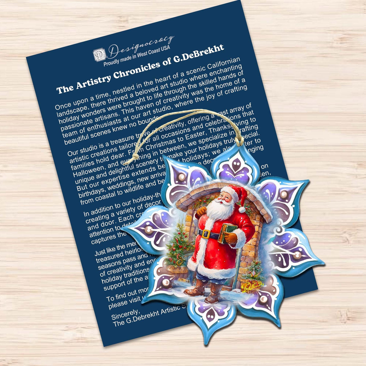 Santa's Greetings Snowflake Wooden Ornaments Set of 3 by G. Debrekht - Christmas Decor - 8090147-S3