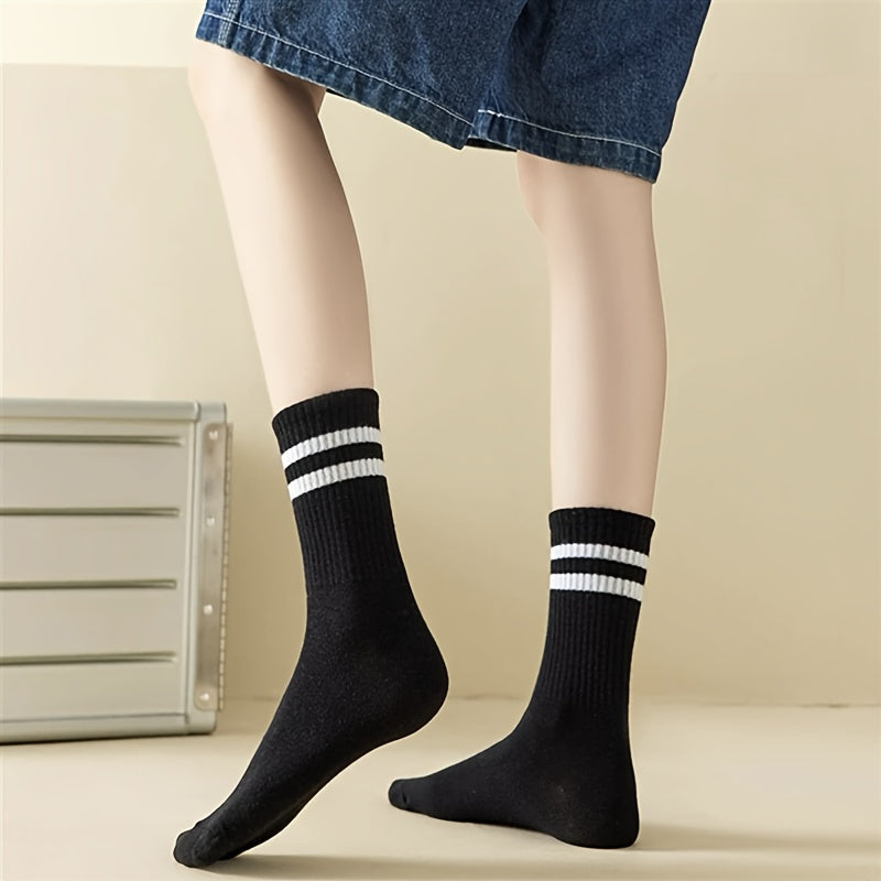 6 pares de calcetines con estampado de rayas, calcetines deportivos y de tubo medio, medias y calcetería para mujer