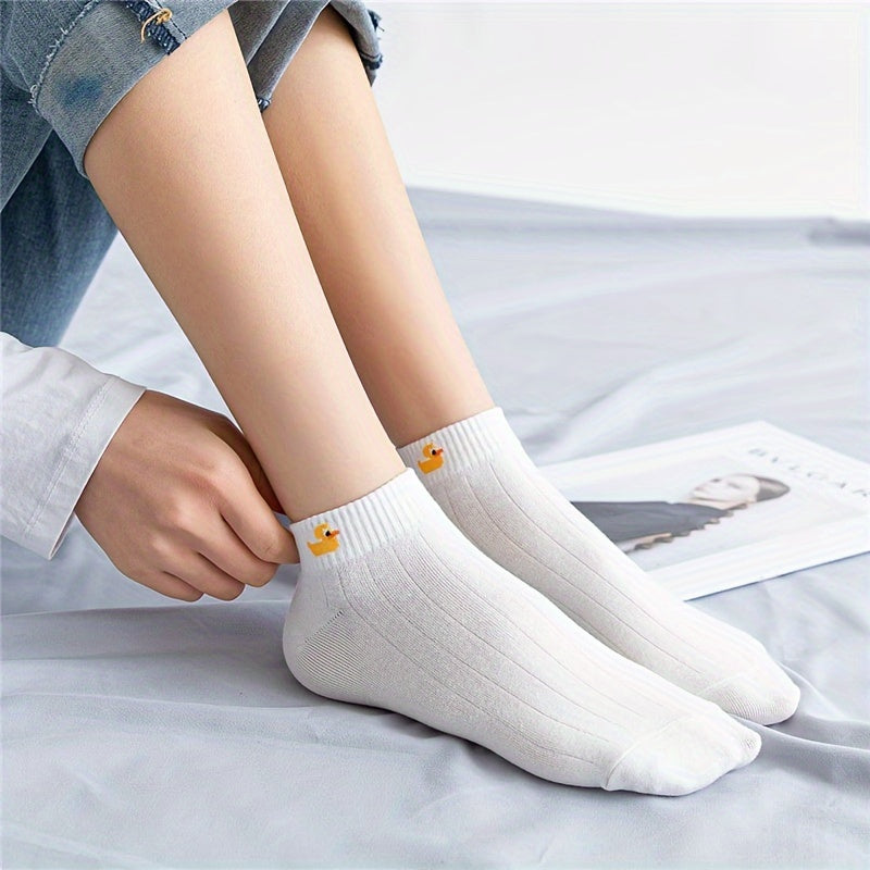 10 Pairs Cartoon Animal Print Socks, Cute & Breathable Short Socks, Women's Stockings & Hosiery