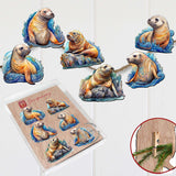 Coastal Sea Lions Decorative Wooden Clip-on Ornaments Set of 6 by G. Debrekht - Wildlife Decor - 8090127C-S6