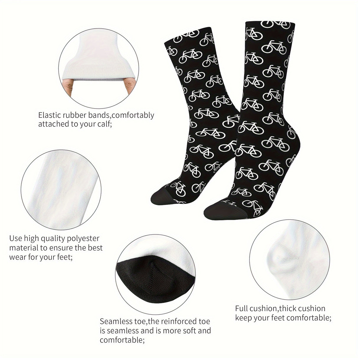 1 Pair of Vibrant Geometric-Patterned Mens Crew Socks - Breathable, Comfy, Casual, Unisex for Outdoor Wearing All Seasons - Soft Polyester Knit Fabric, Novelty Design for Fashion-Forward Guys