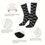 1 Pair of Vibrant Geometric-Patterned Mens Crew Socks - Breathable, Comfy, Casual, Unisex for Outdoor Wearing All Seasons - Soft Polyester Knit Fabric, Novelty Design for Fashion-Forward Guys