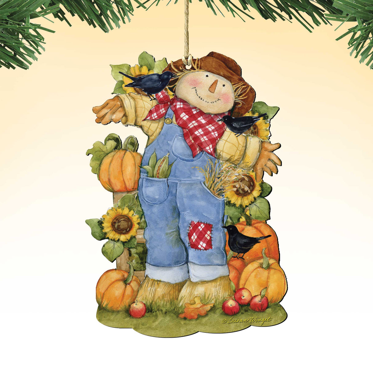 Fall Decoration Harvest Scarecrow - Scarecrow Ornament Handmade Gift for Autumn Adornment - Wooden Ornament by Susan Winget 8471211-SW