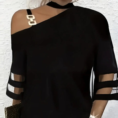 Ladies' Irregular Collar Solid Color Hanging Neck Fashion Off Shoulder Top - Lootquake