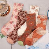 5 pares de calcetines con estampado floral, cómodos y transpirables, de tubo medio, para mujer.