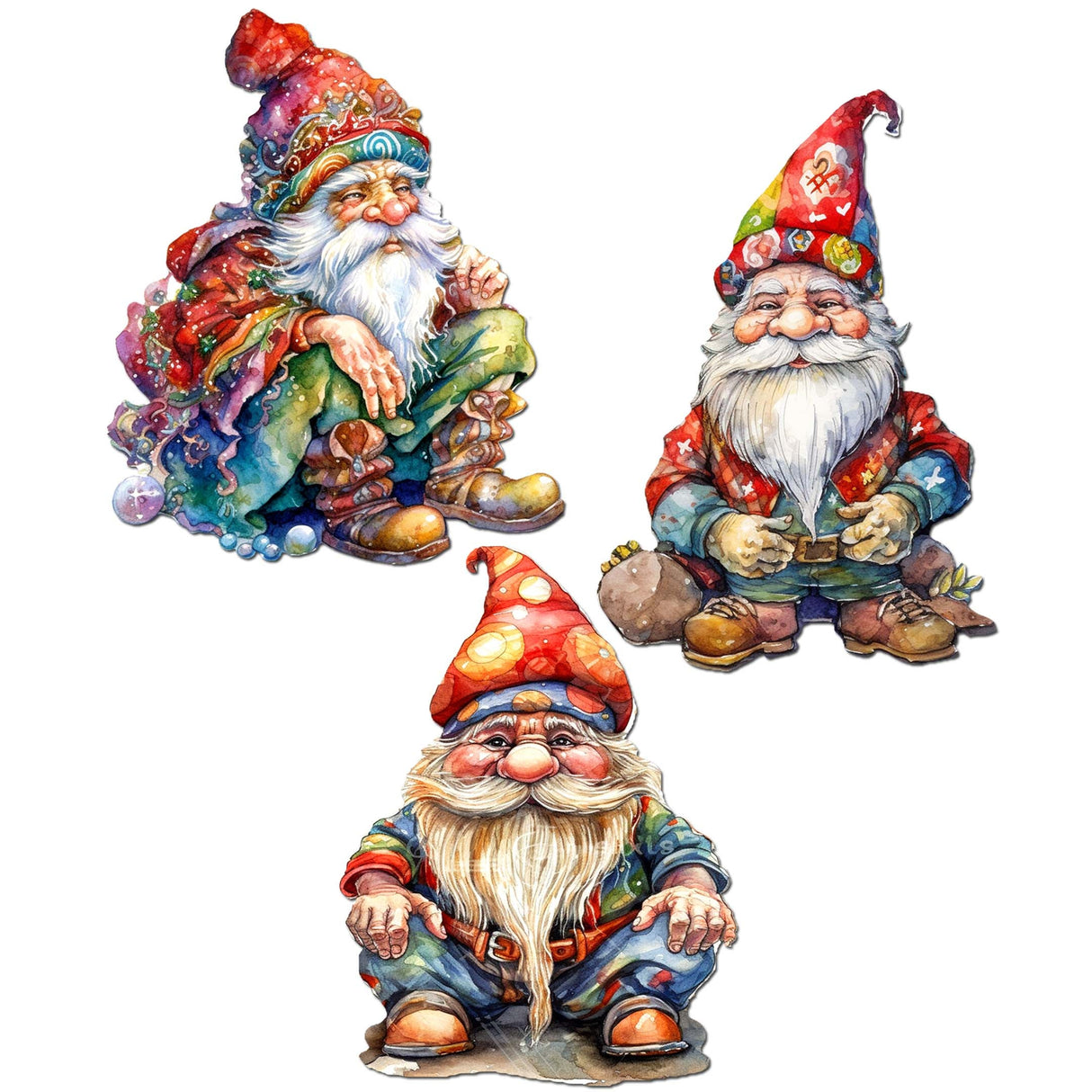 Christmas Gnomes Wooden Clip-on Ornaments Set of 3 by G. Debrekht - Christmas Decor - 8091031C-S3