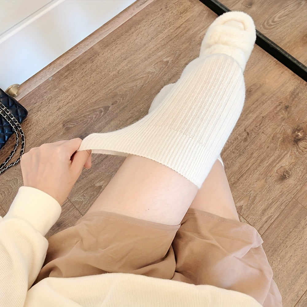 Calcetines de canalé lisos por encima de la rodilla para mujer, cómodos y cálidos, gruesos y hasta el muslo.