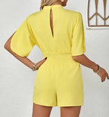 Women's Solid Color V-neck Ruffle Casual Fashion Jumpsuit - Lootquake