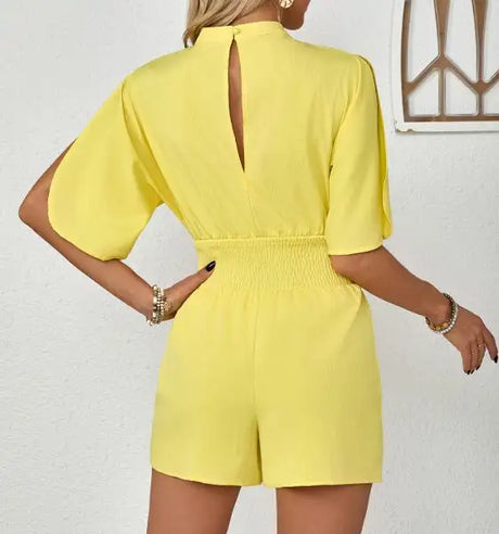 Women's Solid Color V-neck Ruffle Casual Fashion Jumpsuit - Lootquake