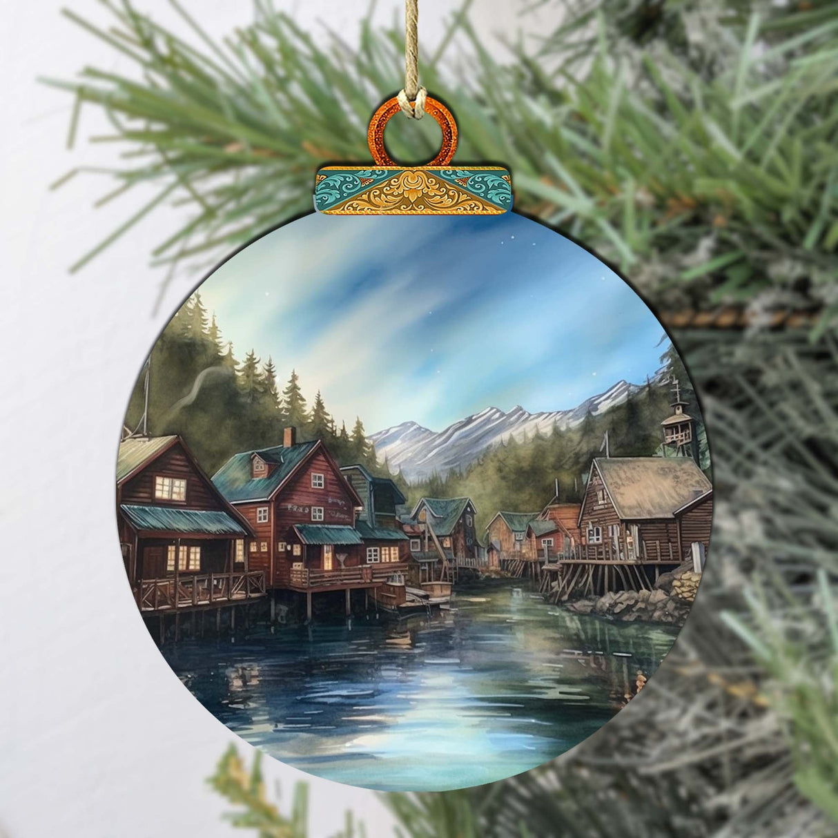 Frozen Horizon Chalets Wooden Ornaments by G.Debrekht - Wildlife Holiday Decor - 870015