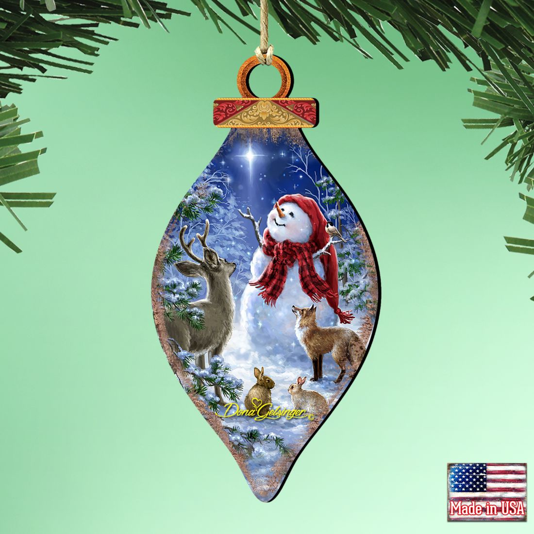 Adornos de madera de muñeco de nieve y cielo de Gelsinger - Decoración navideña de Papá Noel y muñeco de nieve - 8041149-1801