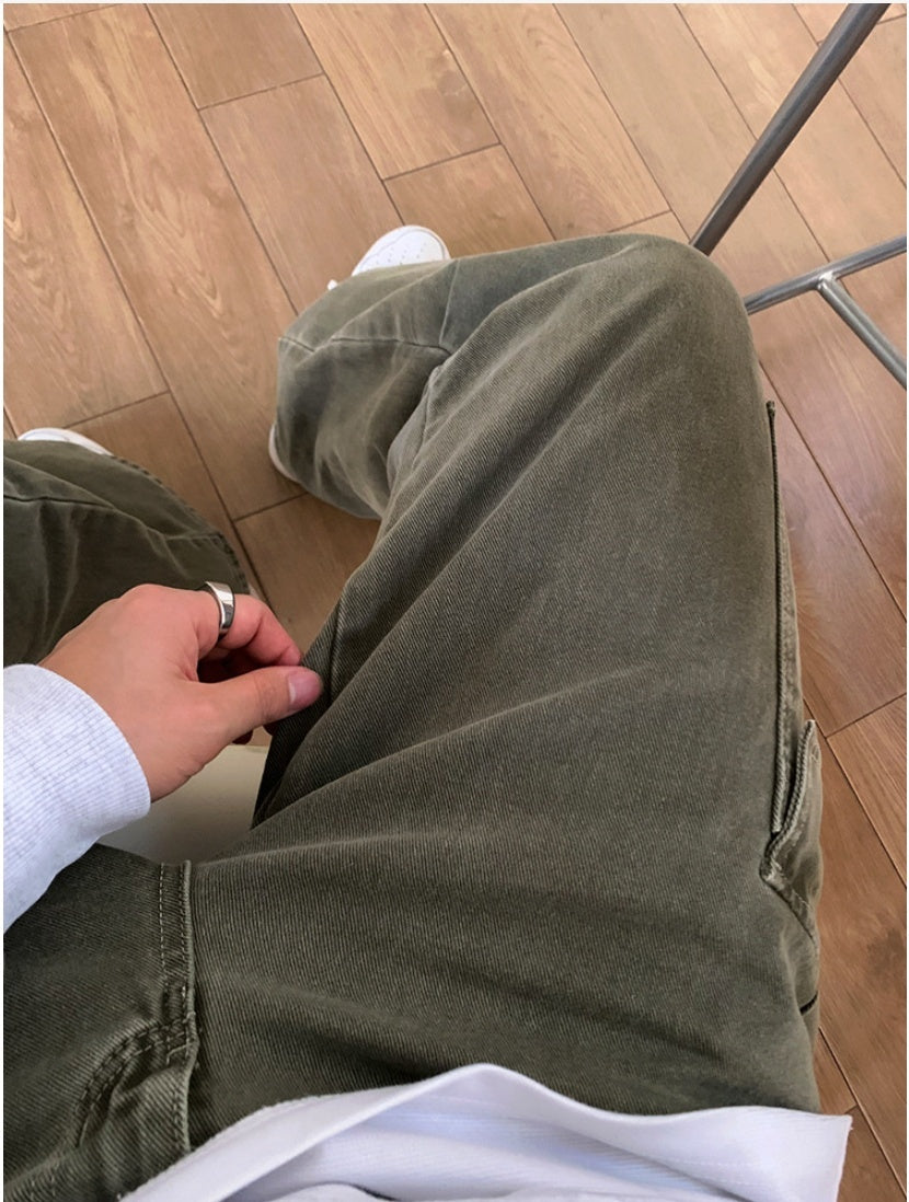 Cargo Jeans Washed-out Vintage Large Pocket Straight-leg Pants - Lootquake
