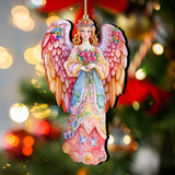Pink Floral Angel Wooden Ornaments by G. DeBrekht Nativity Holiday Decor - 8611023