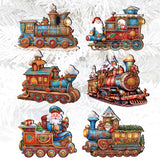 Tren navideño de Papá Noel: juego de 6 adornos decorativos de madera con clip, de G. Debrekht - Decoración navideña - 8090123C-S6