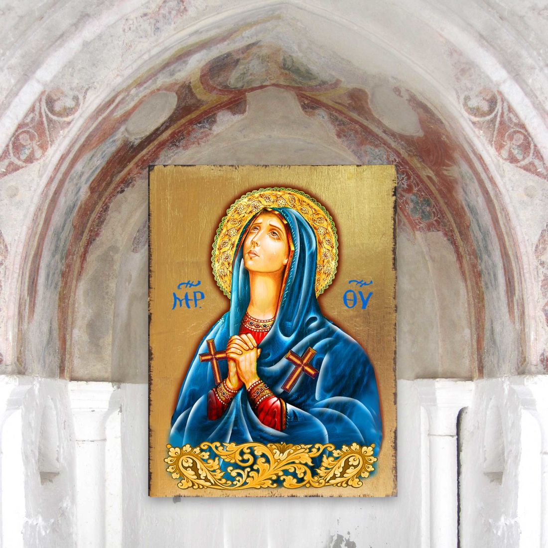 Maria Magdalena Wooden Gold Plated Religious Christian Sacred Icon - Inspirational Icon Decor - 85014