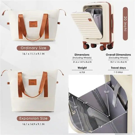Front Opening 20 Inch Carry On Luggage With Expandable Travel Bag Set - Lootquake
