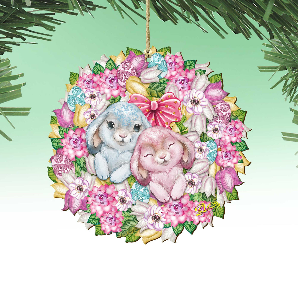 Bunny Love Wreath Wooden Ornaments by G.DeBrekht - Easter Spring Decor - 8185301-4
