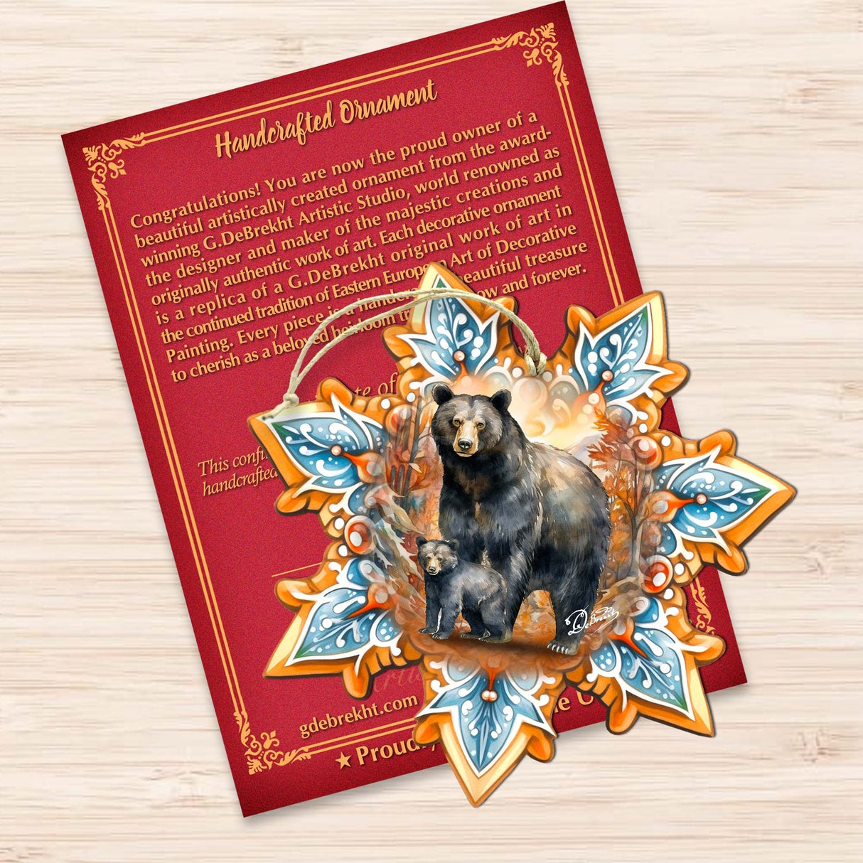 Black Bear Snowflake Wooden Ornaments by G. Debrekht - Nature Wildlife Decor - 8688407