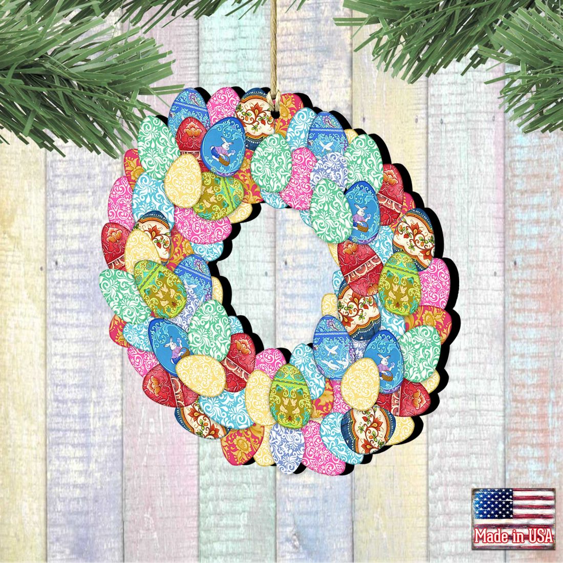 Easter Eggs Wreath Wooden Ornaments by G. DeBrekht - Easter Spring Decor - 8185310