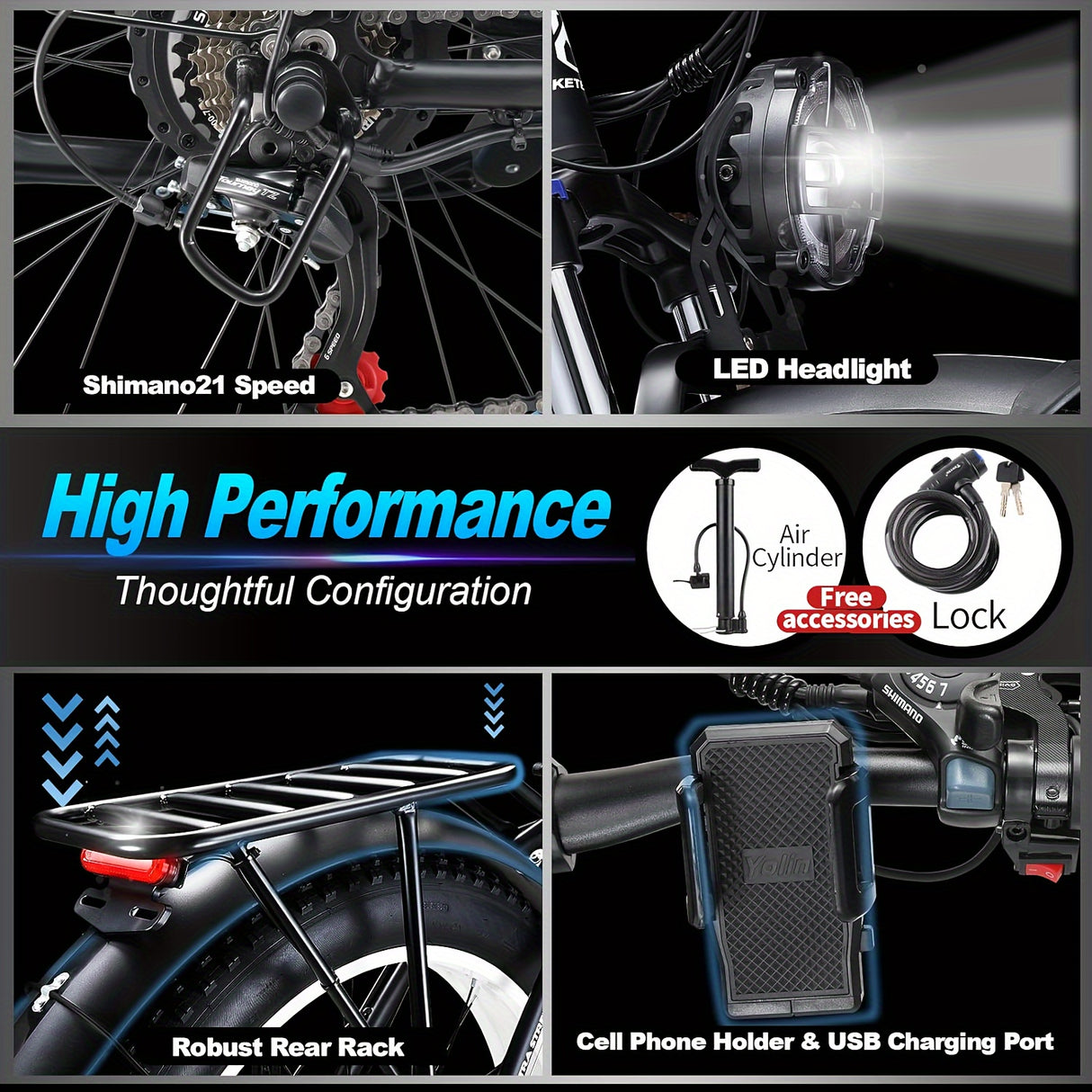 Vélo électrique pour adulte Kettles 740 W | Vélo électrique avec pneus de 26 pouces, VTT à double moteur pour trajets domicile-travail et tout-terrain, avec batterie amovible 48 V 23 Ah, jusqu'à 80 km à 31,3 km/h