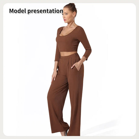 Women's Fashion Simple Solid Color Top Pants Set - Lootquake