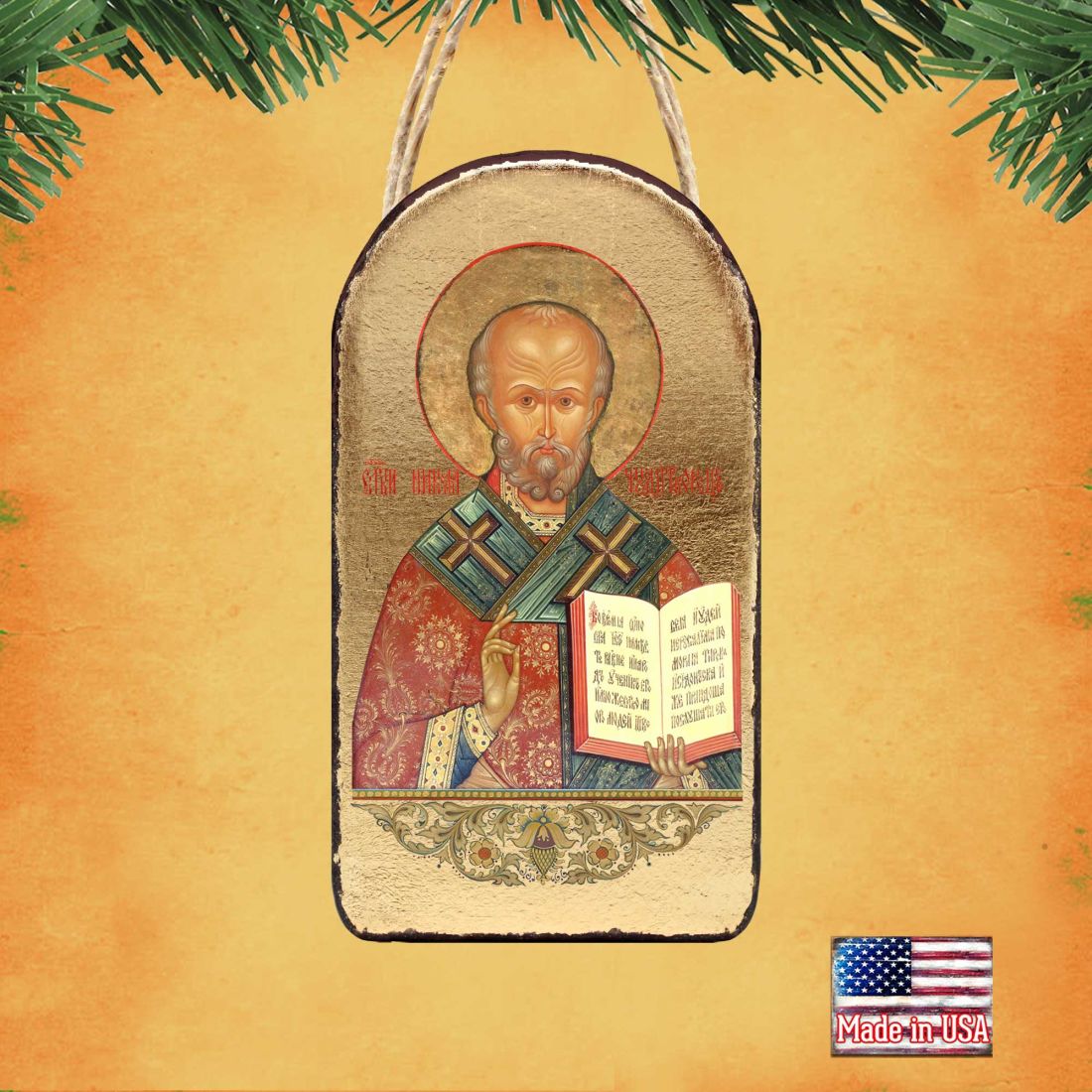 Saint Nicholas Religious Orthodox Sacred Icon Ornament - Inspirational Icon Decor - 87021