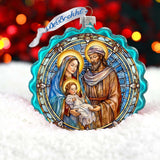 Classical Holy Family Wreath Glass Ornament by G. Debrekht - Nativity Holiday Decor - 759-057