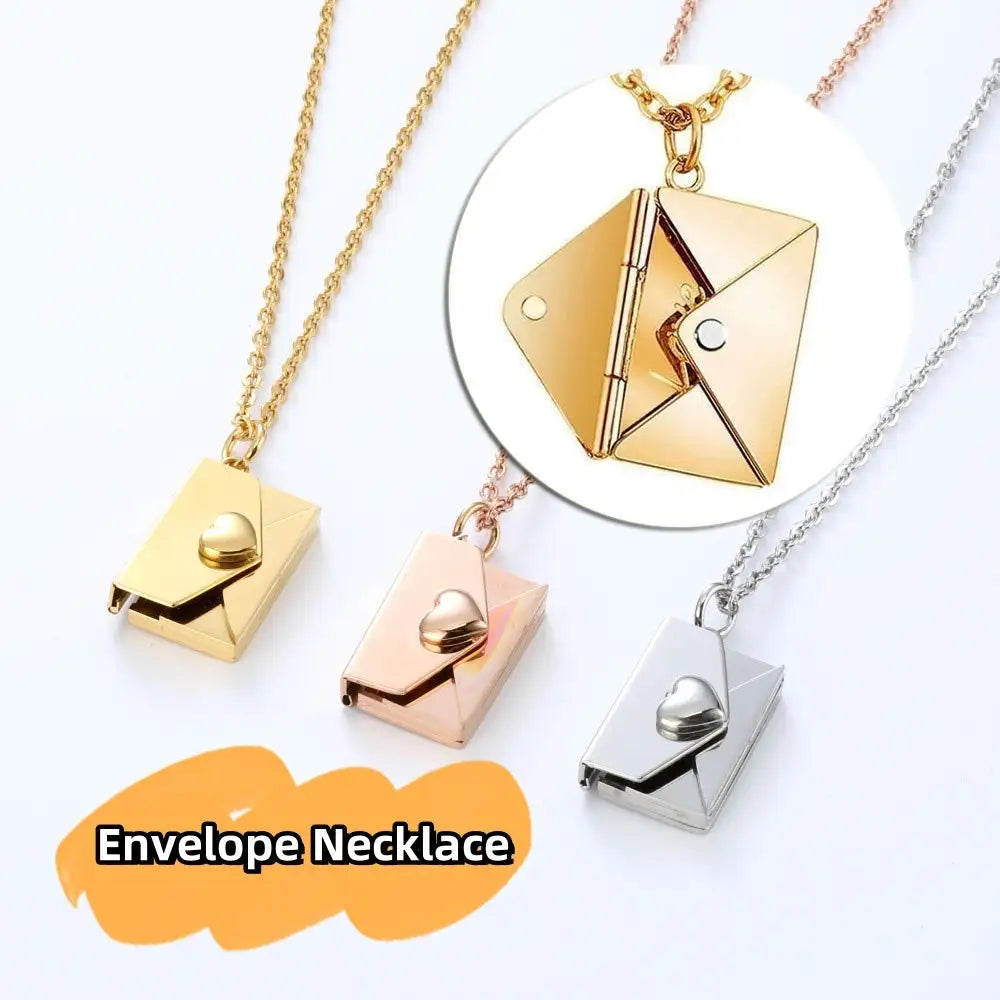 Peach Heart Envelope Couple Female Secret Hidden Message Pendant Necklace Gift - Lootquake