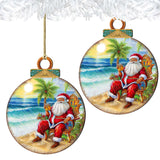 Coastal Christmas Decor - Sunset with Santa Wooden Ornaments by G. Debrekht Coastal Holiday Decor - 8688183