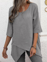 Cotton Linen Round-neck Irregular Shirt Half Sleeve Shirt