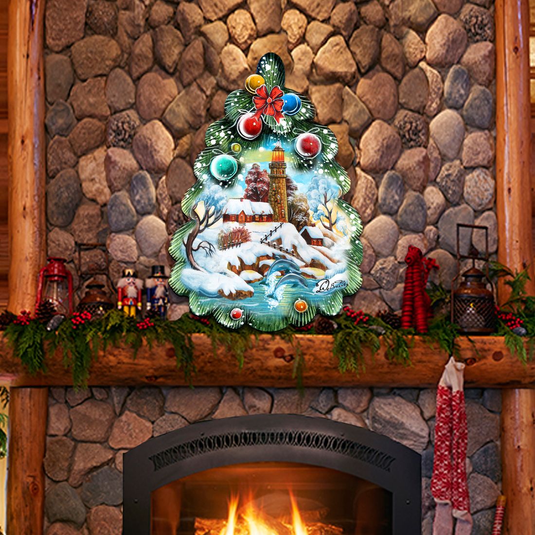 Faro navideño para puerta, decoración navideña de G. DeBrekht - Decoración costera - 8119185H