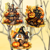 Spooky Houses Decorative Wooden Ornaments of 3 by G. Debrekht - Halloween Decor - 8091007-S3