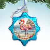 Nautical Christmas Ornaments - Flamingo Keepsake Glass Ornaments by G. Debrekht - Coastal Holiday Decor - 777394