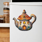 Juego de 6 imanes decorativos de madera con forma de tetera de G. Debrekht - Love Family Decor - 8090072G-S6