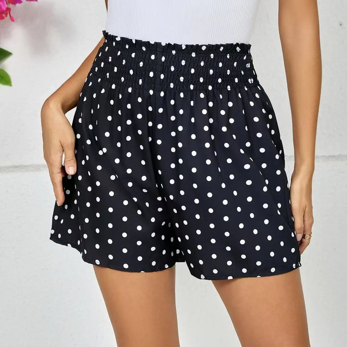 Ladies' Polka Dot Printed Sherry Shorts With Drawstring And Casual Shorts - Lootquake