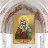 Icono sagrado ortodoxo religioso de madera bañado en oro de la Madre de Dios de la Ternura - Decoración inspiradora - 85012