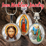 Collar de San Miguel, joyería religiosa, bañado en plata, cabujón de madera bañado en oro - Icono sagrado ortodoxo - Decoración inspiradora - 43022R