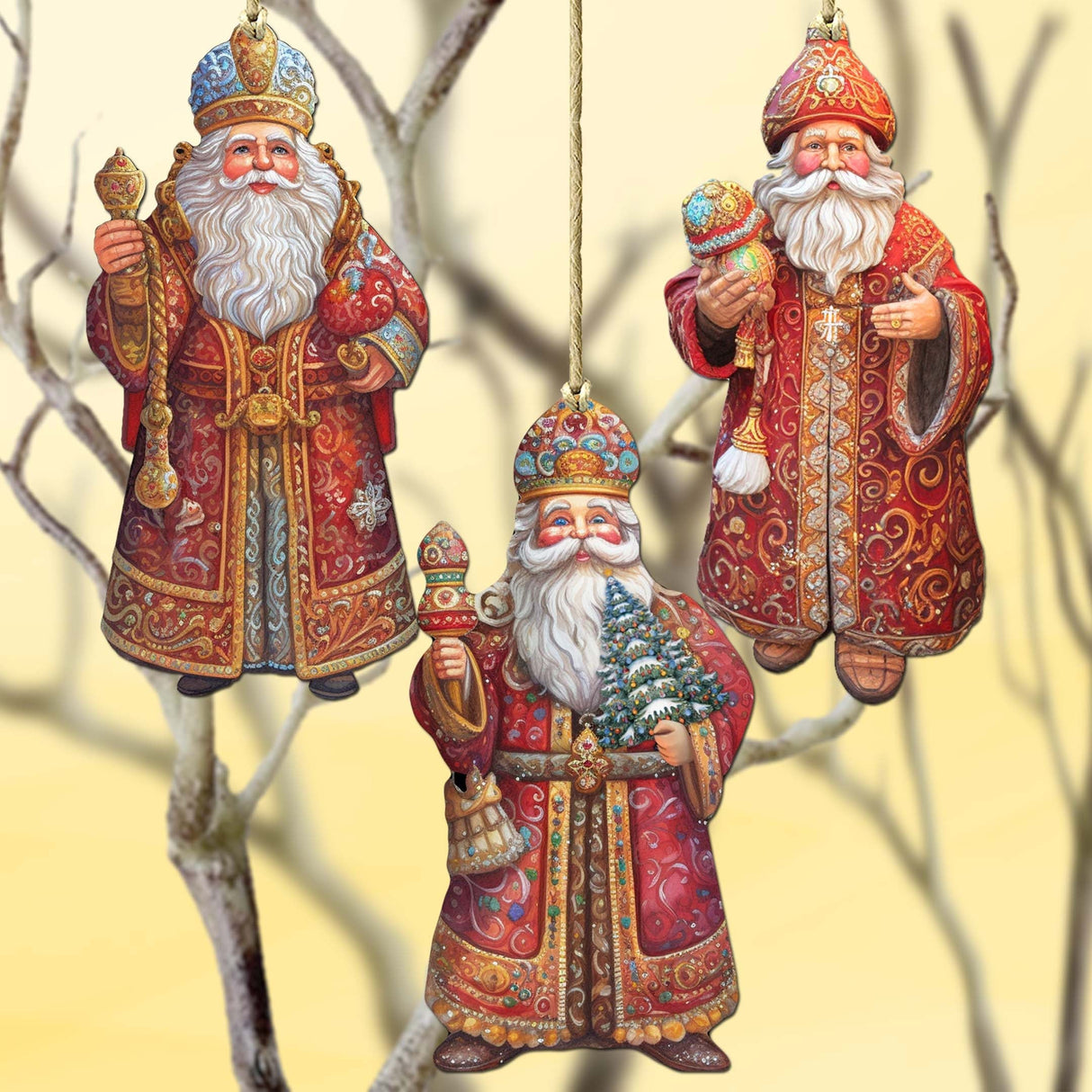 Juego de 3 adornos decorativos de madera de Papá Noel de G. Debrekht - Decoración navideña - 8091032-S3
