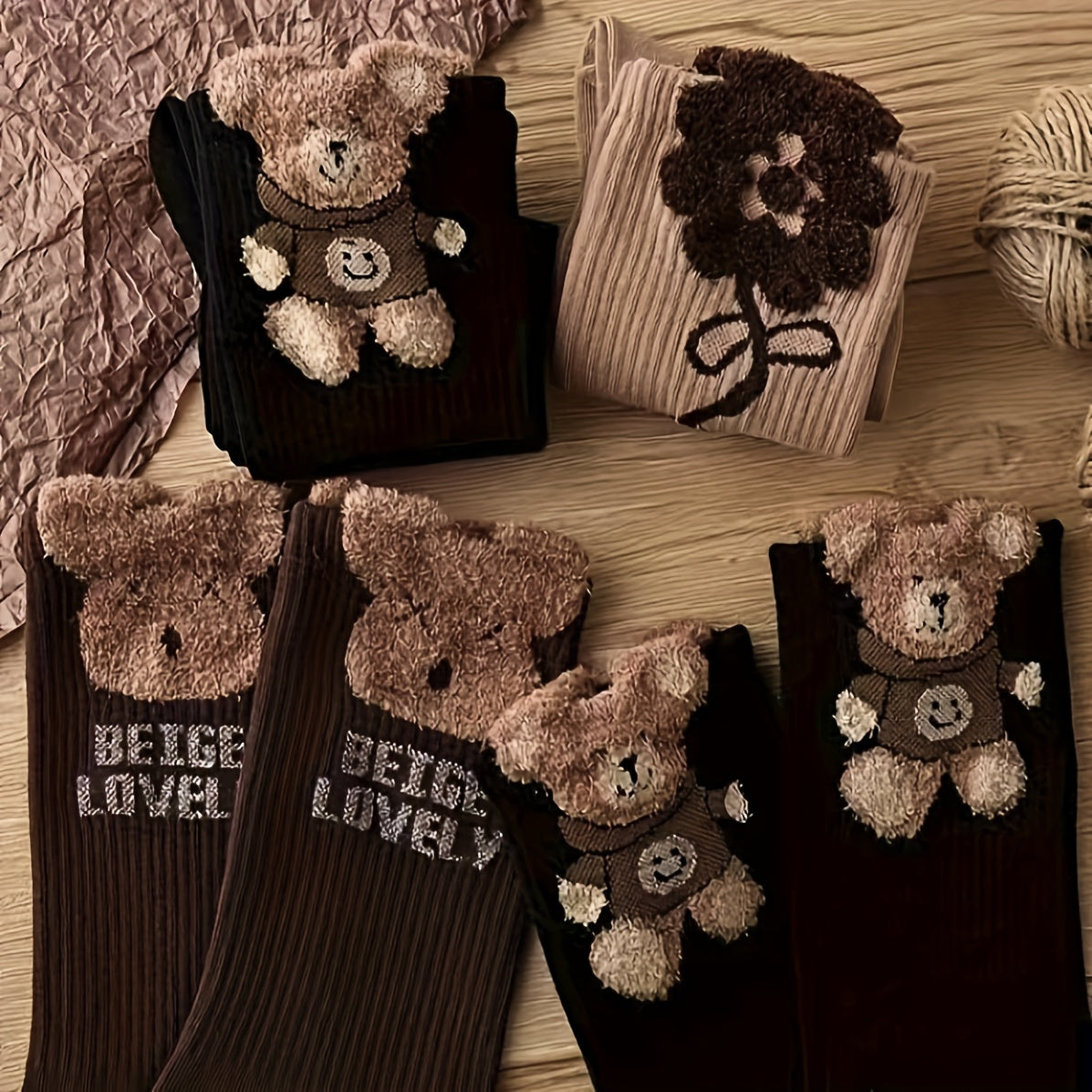 3 paires de chaussettes mignonnes en forme d'ours pour l'automne et l'hiver