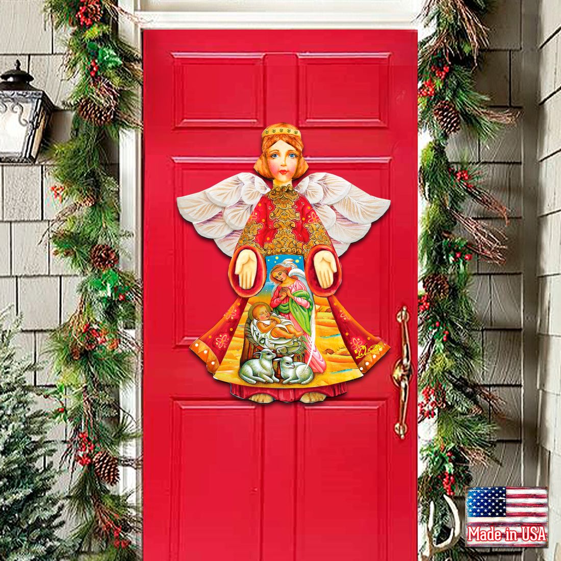 Mary And Joseph Angel Nativity Door Decor by G. DeBrekht - Nativity Holiday Decor - 8154109H