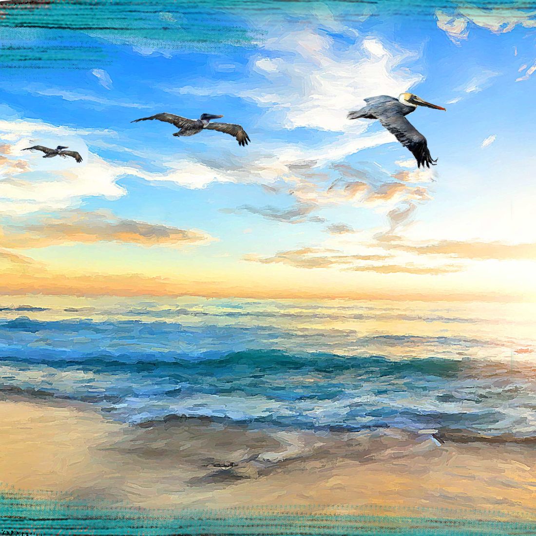 Tabla de surf al atardecer, arte costero para puerta de G. DeBrekht - Decoración costera con vida marina - 8490103HS