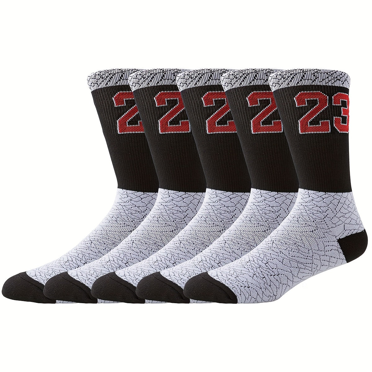 Lot de 5/3/1 paires de chaussettes de basket-ball numéro 23 pour homme, absorbant les chocs, confortables et respirantes, mi-mollet, pour l'extérieur