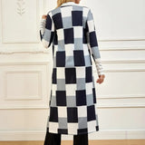 Women's Jacket Color Block Long Outer Sleeve Cardigan Casual Coat Open Front Coat Black - Lootquake