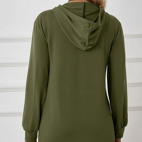 Women's Military Green Casual Sports Hooded Sweatshirt With Drawstring Zipper Jacket, Lightweight Top - Lootquake