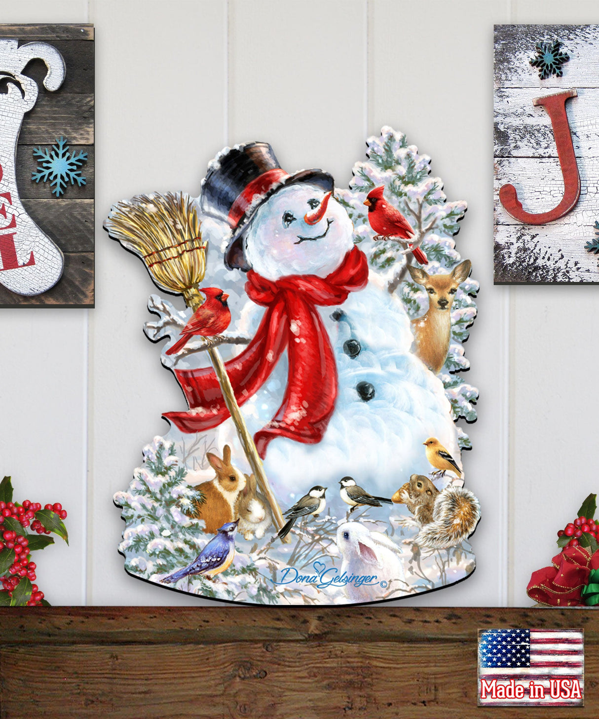 Decoración navideña para puerta con amigos del bosque helado de D. Gelsinger - Decoración navideña con muñeco de nieve y Papá Noel - 8461026H-1624