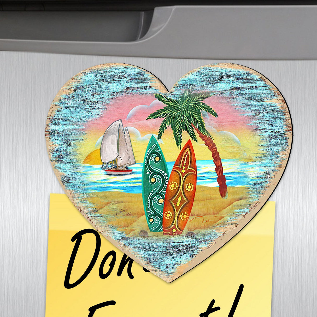 Coastal Heart Shaped Refrigerator Magnets Set of 3